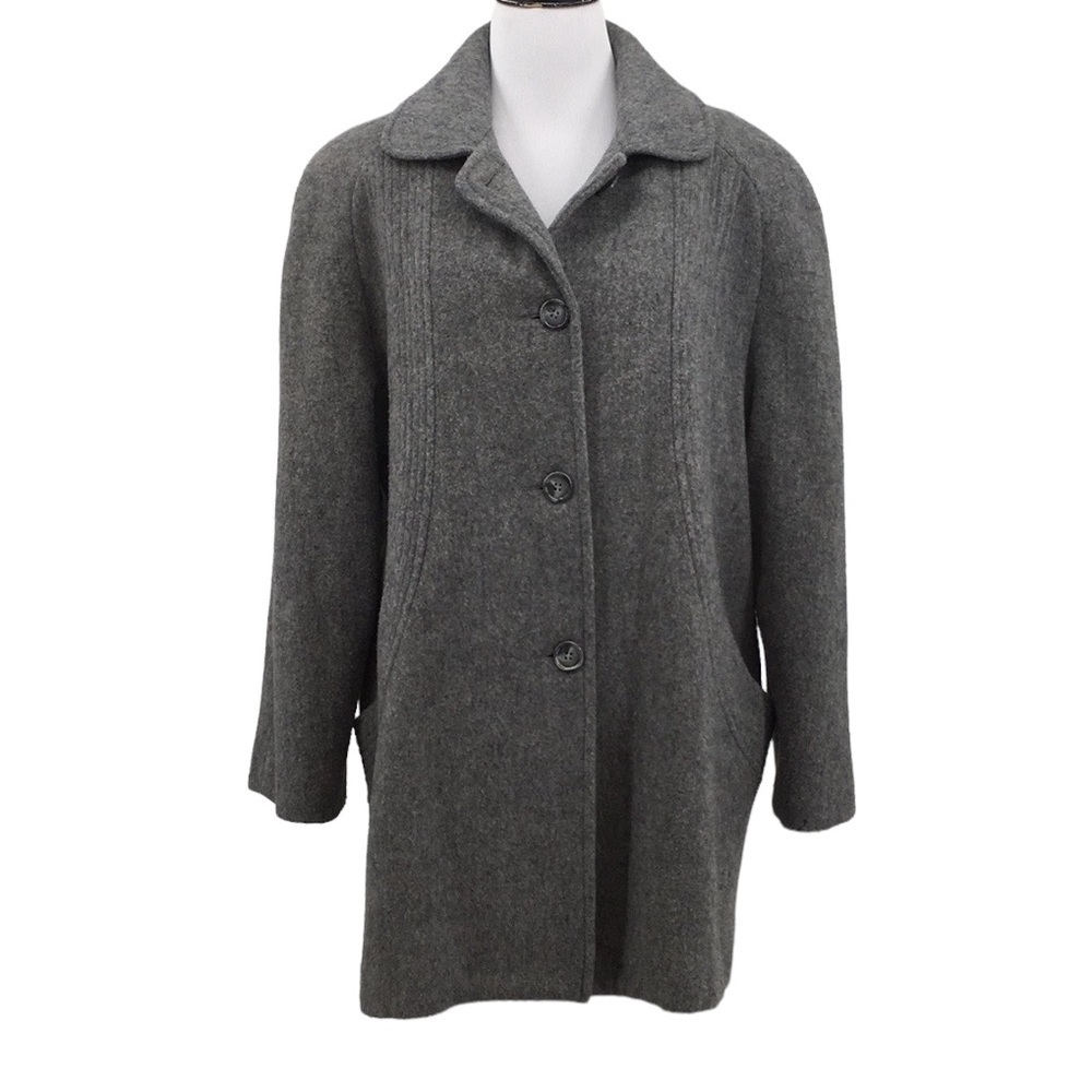 Herman Kay Petite‎ Vintage Gray Wool Blend Blazer Jacket Womens 10P Car Peacoat